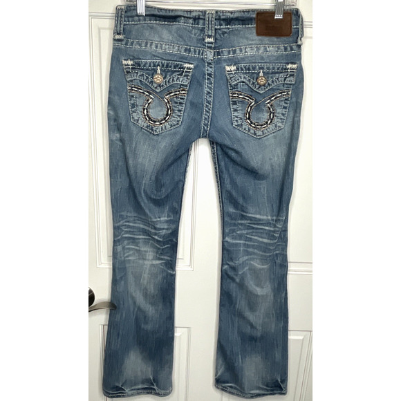 Big Star Women’s Low-Rise Liv Boot Cut Jeans Sz 27R Thick Stitching Distressed - Picture 5 of 16